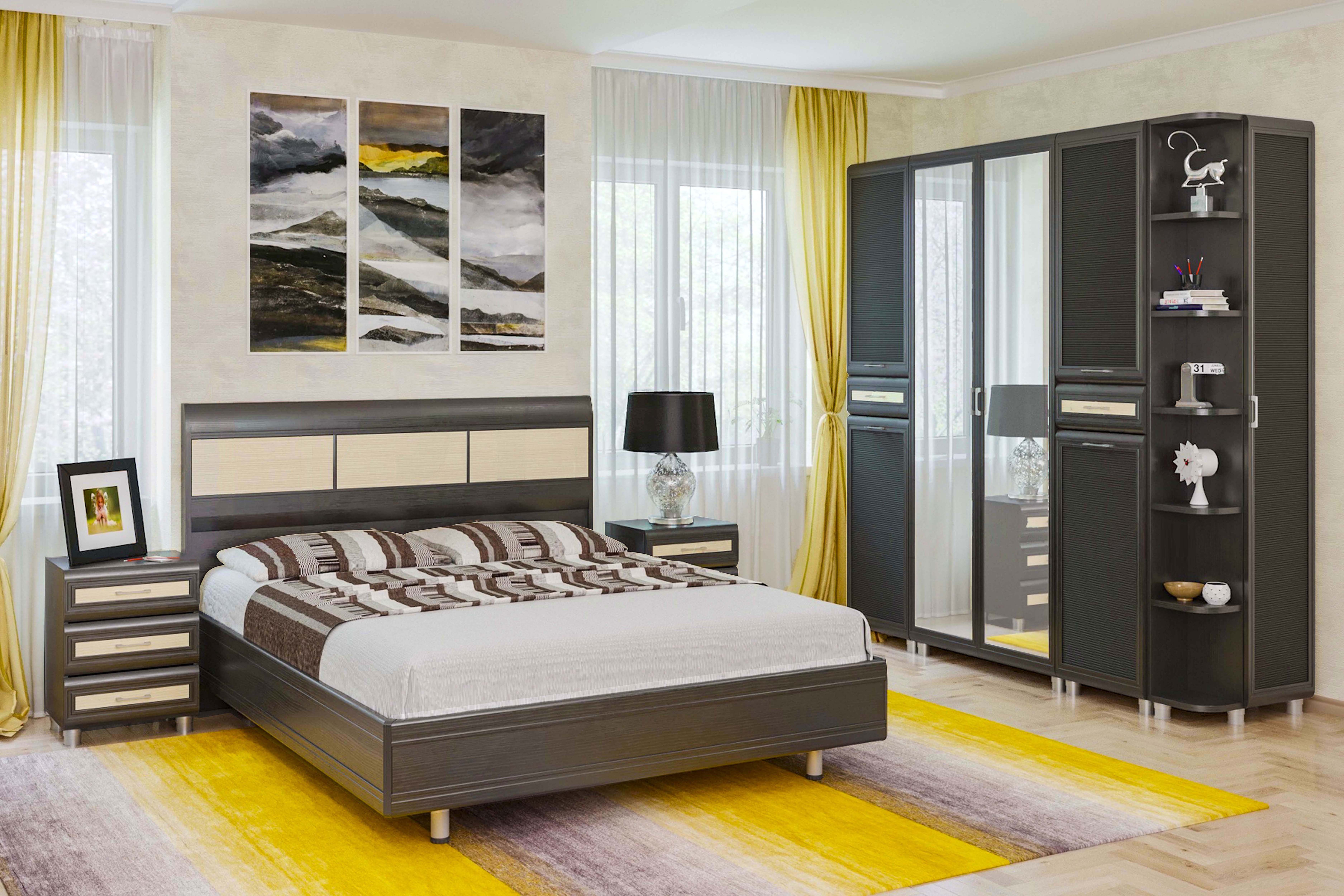 Спальня комплект Лером Мелисса из МДФ 180*200 см Корпус Дуб Венге вставка ящика Дуб Беленый (ler-1450)