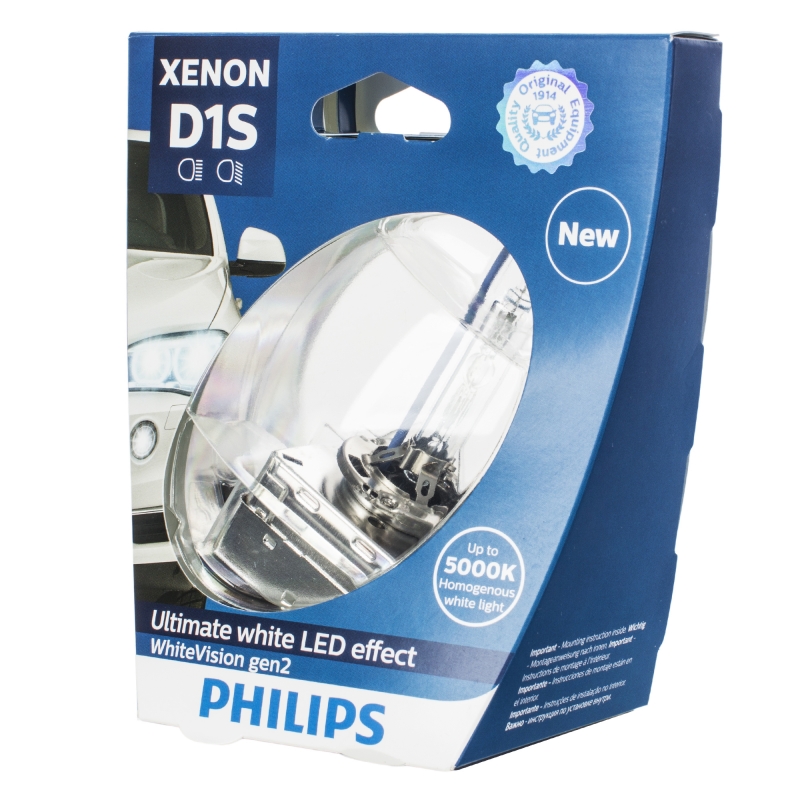 Лампа ксеноновая PHILIPS D1S Xenon WhiteVision gen2 5000К 85V 35W, 1шт, 85415WHV2C1