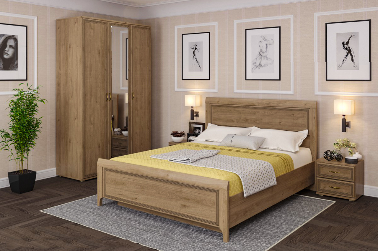 Спальня комплект Лером Карина из МДФ 160*200 см Гикори Джексон светлый (ler-1009)