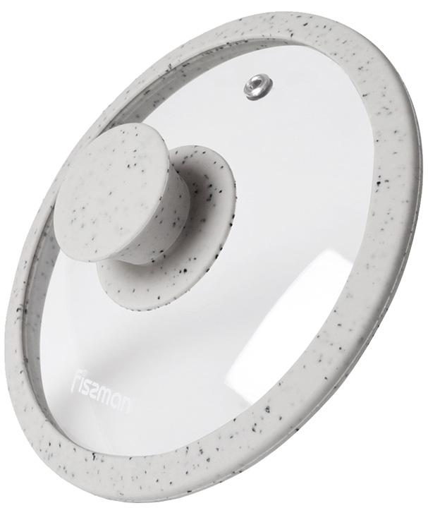 Крышка стеклянная Fissman ARCADES ?28см с силиконовым ободом (светло-серый мрамор) Fissman FN-9998