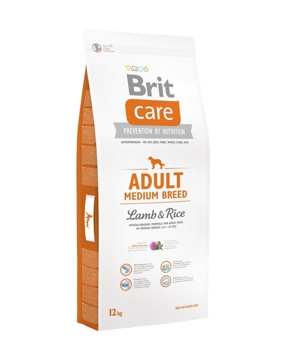 Сухой гипоаллергенный корм Brit Care Adult Medium Breed Lamb& Rice для взрослых собак средних пород с мясом ягненка и рисом 12 кг