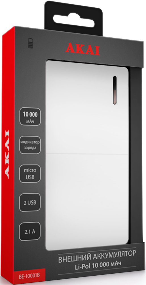 Внешний аккумулятор Akai BE-10001B 10000mAh White