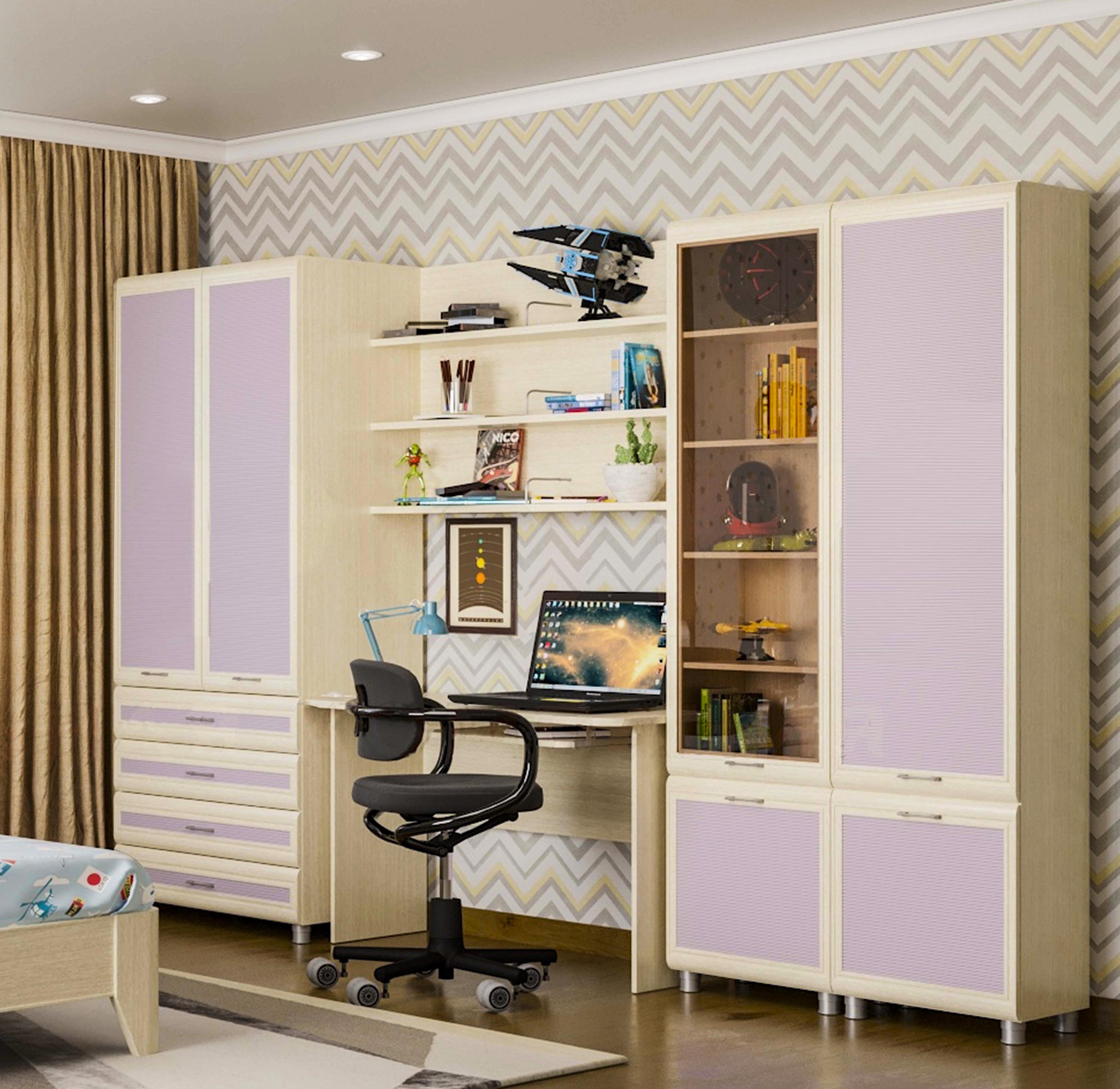 Детская мебель комплект Ксюша из МДФ см Дуб Беленый с сиреневыми вставками (ler-1581)