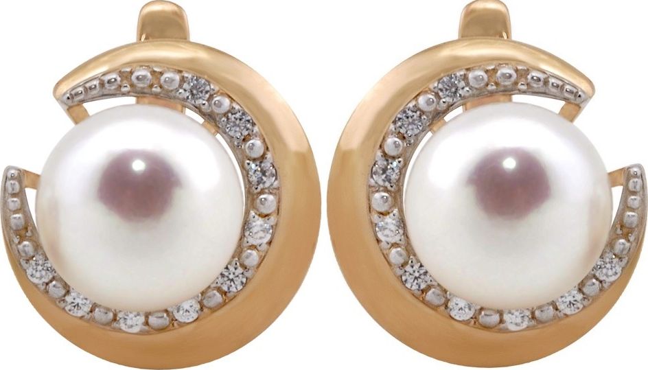 Серьги с жемчугом и фианитами из красного золота (арт. 31682-2170300)