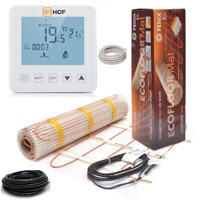 Теплый пол Fenix двухжильный мат LDTS/160 1760 Вт 11 м2 с программируемым сенсорным терморегулятором HOF sen в комплекте