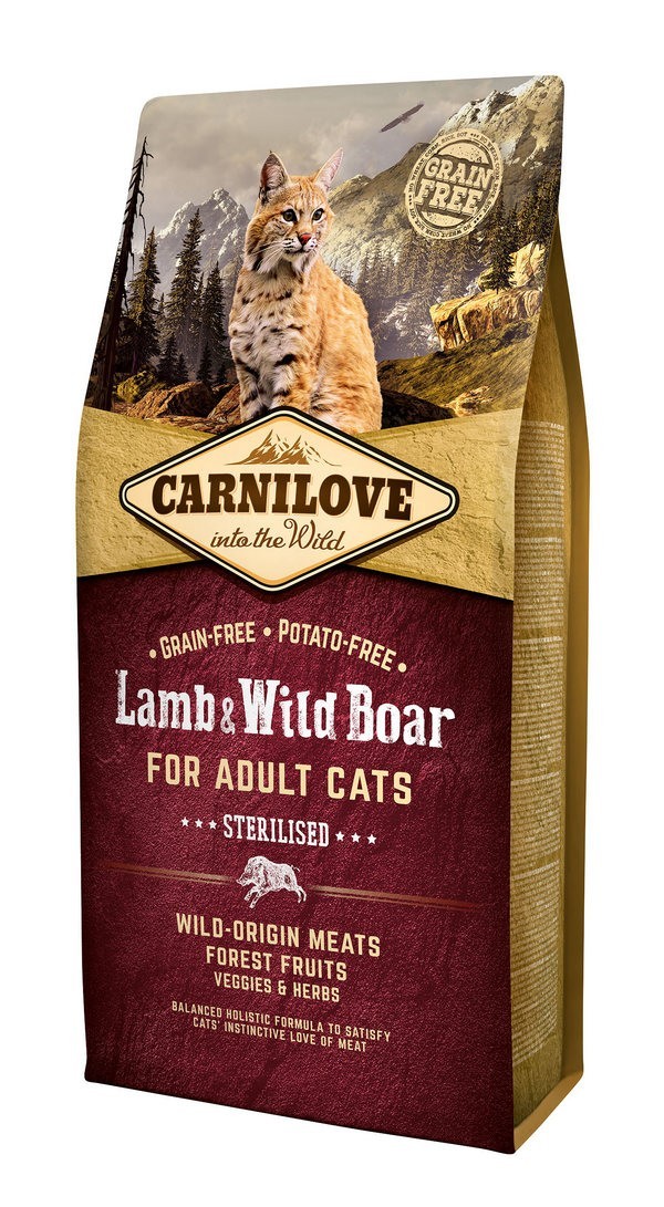 Сухой беззерновой корм Carnilove Sterelised Cats Lamb& Wild Boar для стерилизованных кошек и кастрированных котов с мясом ягненка и дикого кабана 6 кг