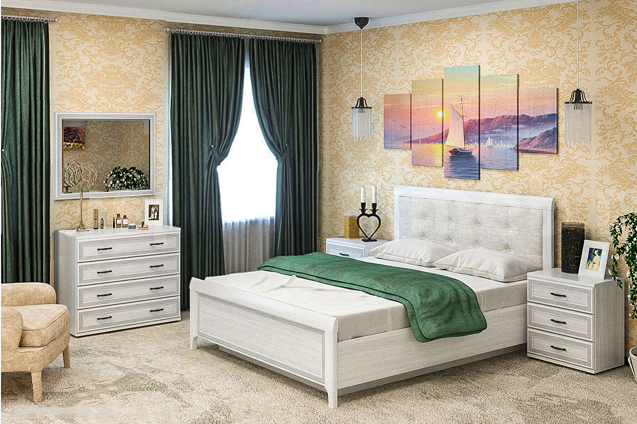 Спальня комплект Лером Карина из МДФ 160*200 см Снежный ясень (ler-1046)