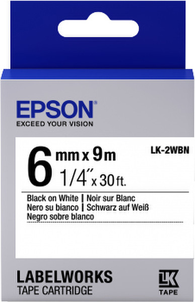Картридж с лентой Epson C53S652003 Tape 6мм/9м, бел./черн. - LK2WBN